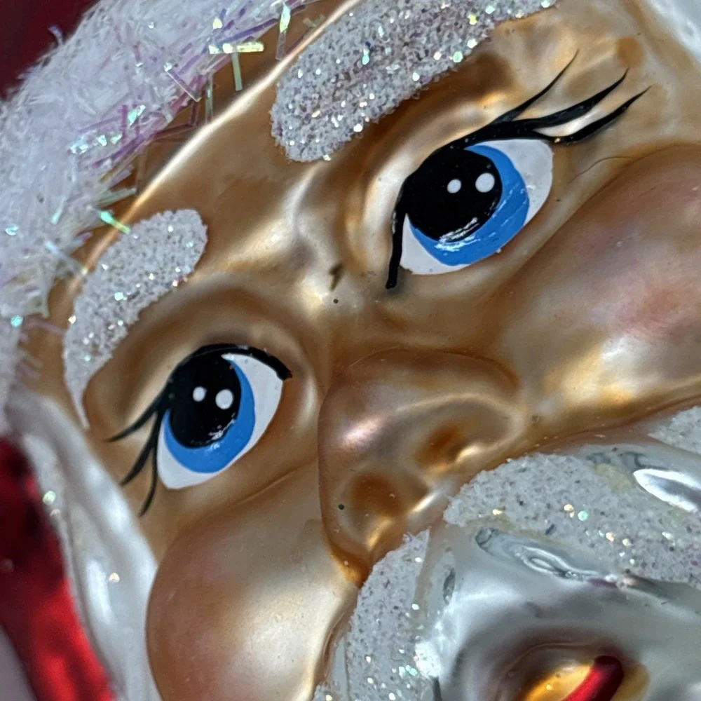 Impuls Glass Santa Face Hand Painted Santa Claus Christmas Ornament Poland 5.25